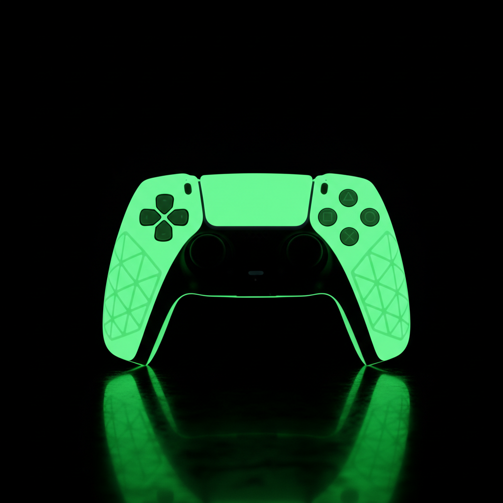 Glowing green silicone PS5 controller case with neon glow effect