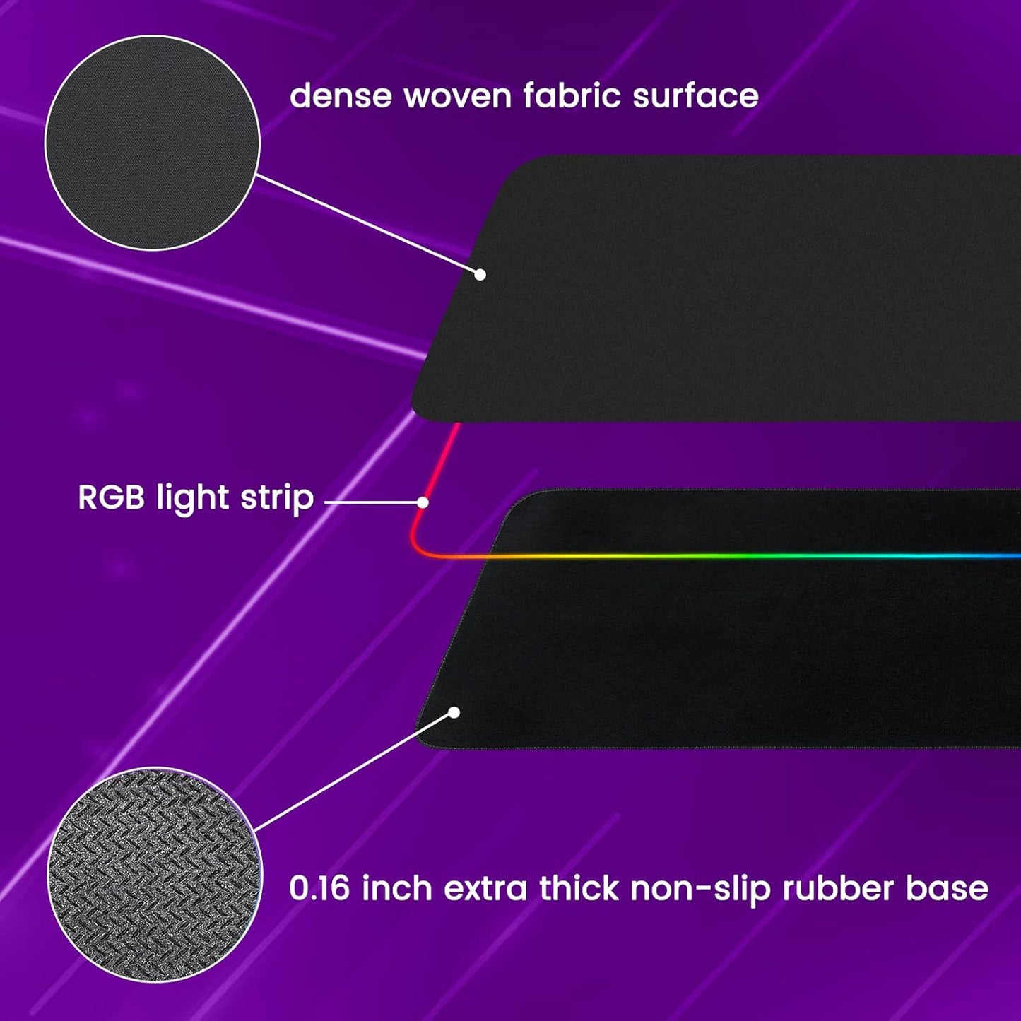 RGB Gaming Mouse Pad, LED Mousepad with Optimized Surface & Non-Slip Rubber Base, RGB Gaming Mousepad for Laptop Computer PC Games (14 * 10 Inches, Black)