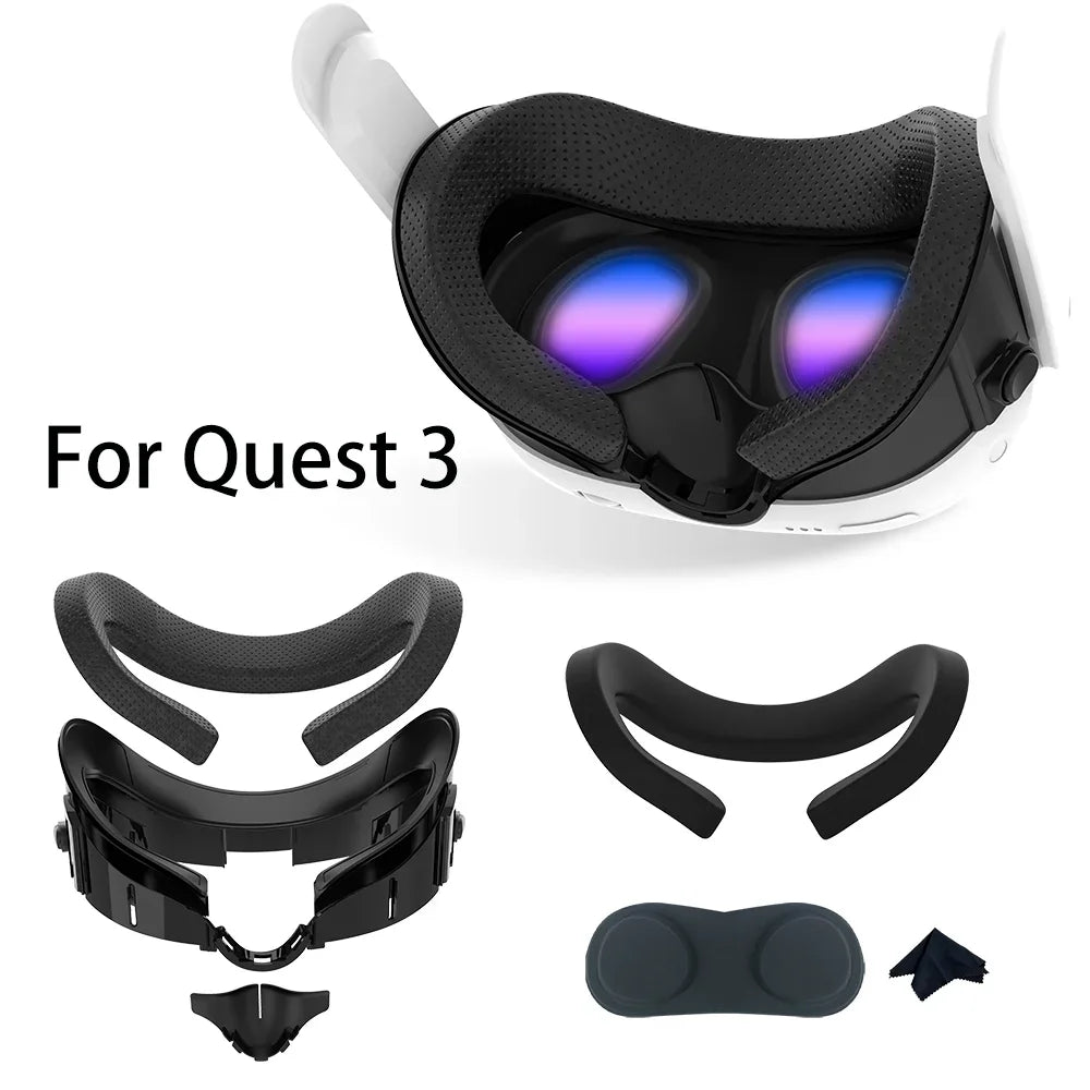 FOR  VR Comfort Kit PU Leather Face Mask Cover Silk Fabric Pad Durable Enhanced for Quest 3 Facial Interface