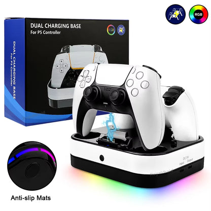 RGB Controller Dual Charging Station for PS5 Dual Fast Charger LED Indicator Charging Stand Base Docking Station for PS5 Gamepad
