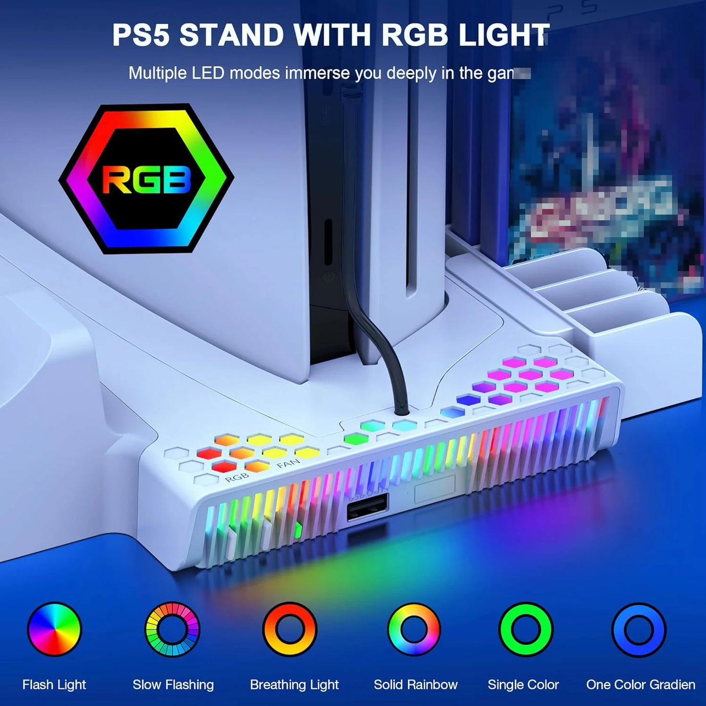 Multifuctional Cooling&Charging Station DZ505A for PS5 Digital&Disc/Ps5 Slim with 2 Charging Ports, 3 Speed Cooler Fan