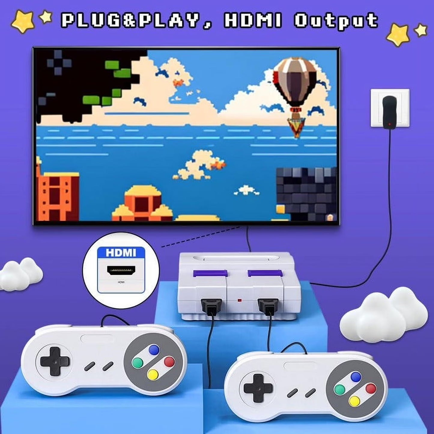 Super Retro Controllers Classic Mini HDMI System with Built in 821 Old School Controllers,Super Classic System,Plug and Play