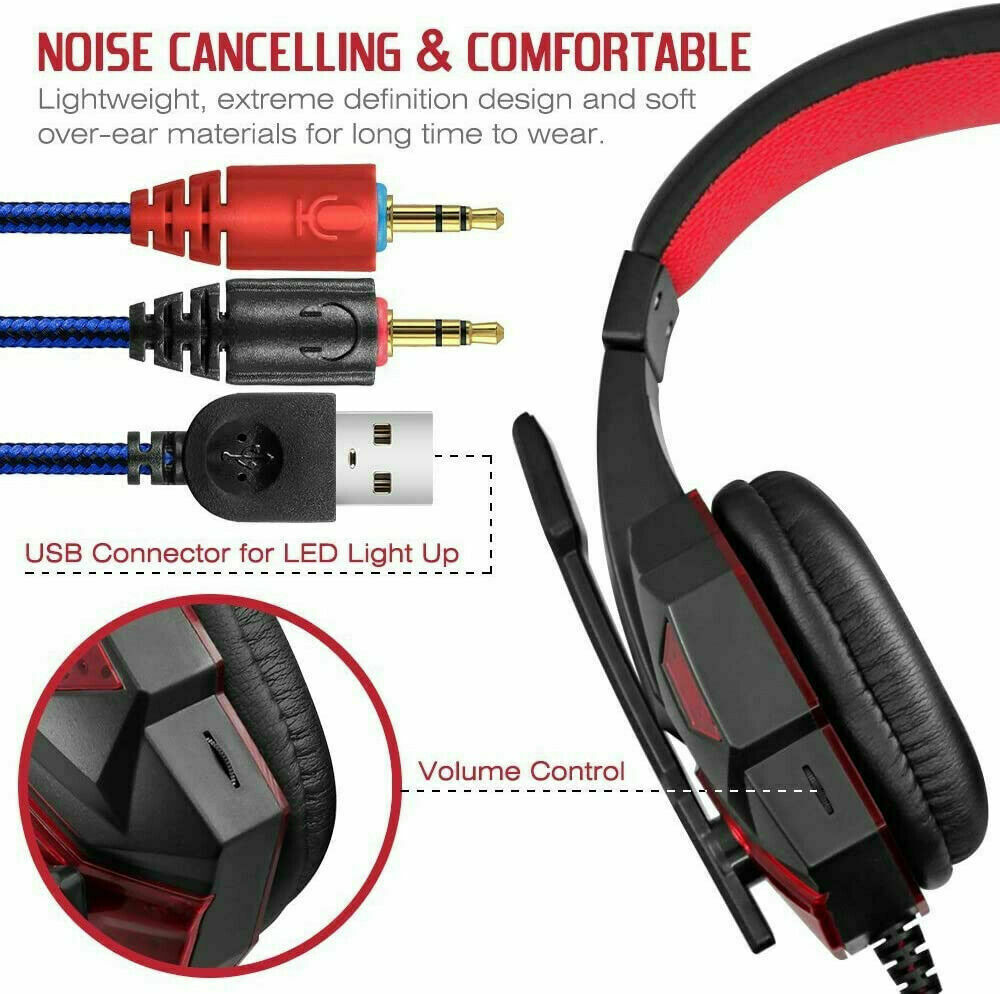 Experience Immersive Gaming with the 3.5mm LED Gaming Headset - Stereo Bass Surround Sound for PC, PS4, and Xbox One
