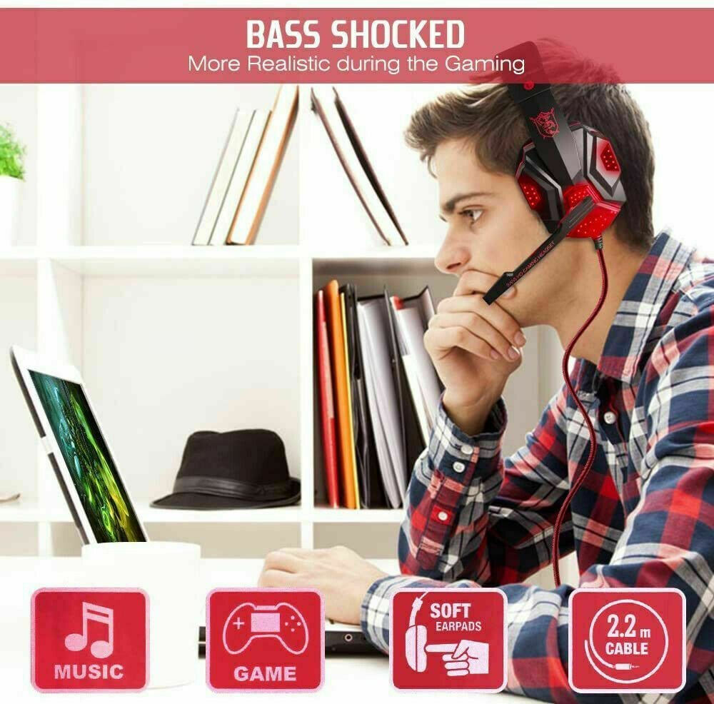 Experience Immersive Gaming with the 3.5mm LED Gaming Headset - Stereo Bass Surround Sound for PC, PS4, and Xbox One