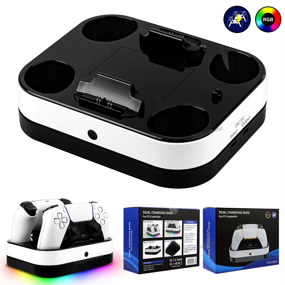 RGB Controller Dual Charging Station for PS5 Dual Fast Charger LED Indicator Charging Stand Base Docking Station for PS5 Gamepad