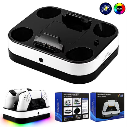 RGB Controller Dual Charging Station for PS5 Dual Fast Charger LED Indicator Charging Stand Base Docking Station for PS5 Gamepad