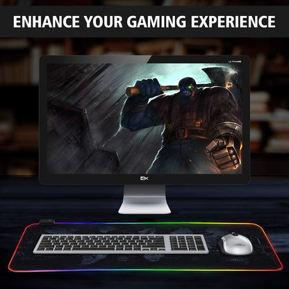 RGB Gaming Mouse Pad, Ultra Bright LED Light&Soft Large Extended Mousepad with 12 Lighting Rainbow Modes, Water Resistance, Non-Slip Rubber Base Keyboard Pad Mat, 31.5 X12 Inch (World Map)