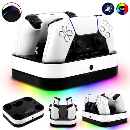 RGB Controller Dual Charging Station for PS5 Dual Fast Charger LED Indicator Charging Stand Base Docking Station for PS5 Gamepad