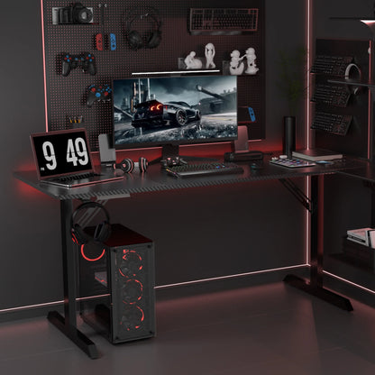 55" Large RGB Sturdy Gaming Desk with Mouse Pad T-Shaped Office Chair Computer Desk Spacious Work Surface Table, Black