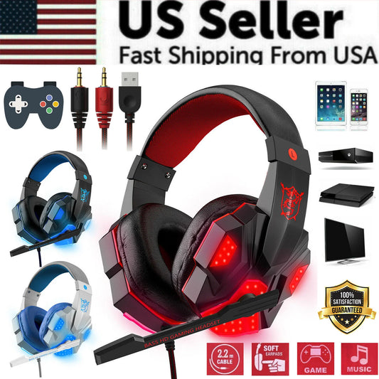Experience Immersive Gaming with the 3.5mm LED Gaming Headset - Stereo Bass Surround Sound for PC, PS4, and Xbox One