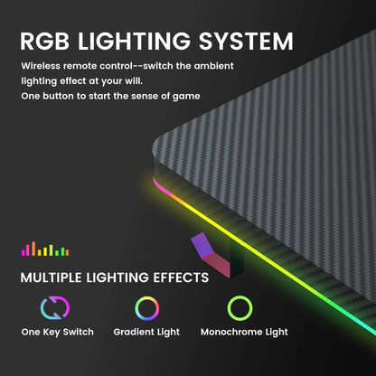 55" Large RGB Sturdy Gaming Desk with Mouse Pad T-Shaped Office Chair Computer Desk Spacious Work Surface Table, Black