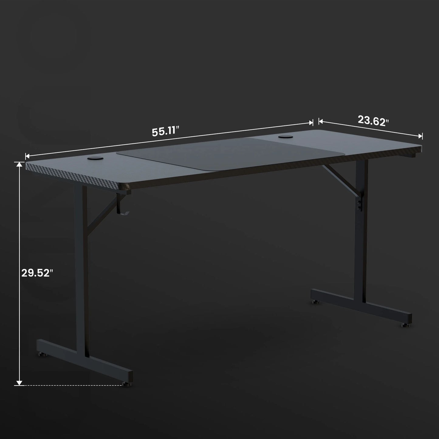 55" Large RGB Sturdy Gaming Desk with Mouse Pad T-Shaped Office Chair Computer Desk Spacious Work Surface Table, Black
