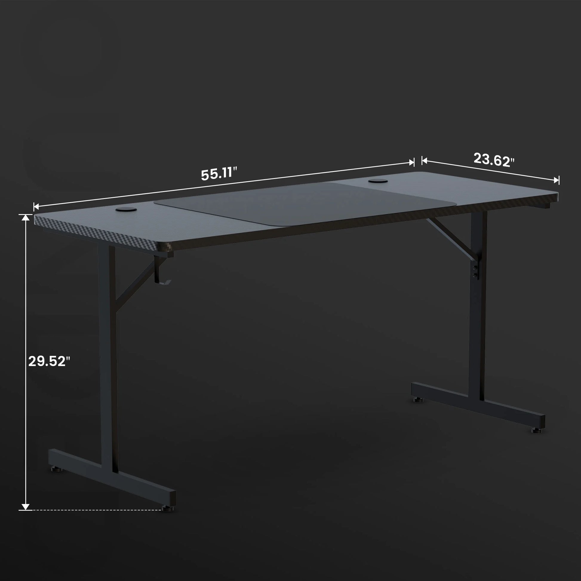 55" Large RGB Sturdy Gaming Desk with Mouse Pad T-Shaped Office Chair Computer Desk Spacious Work Surface Table, Black