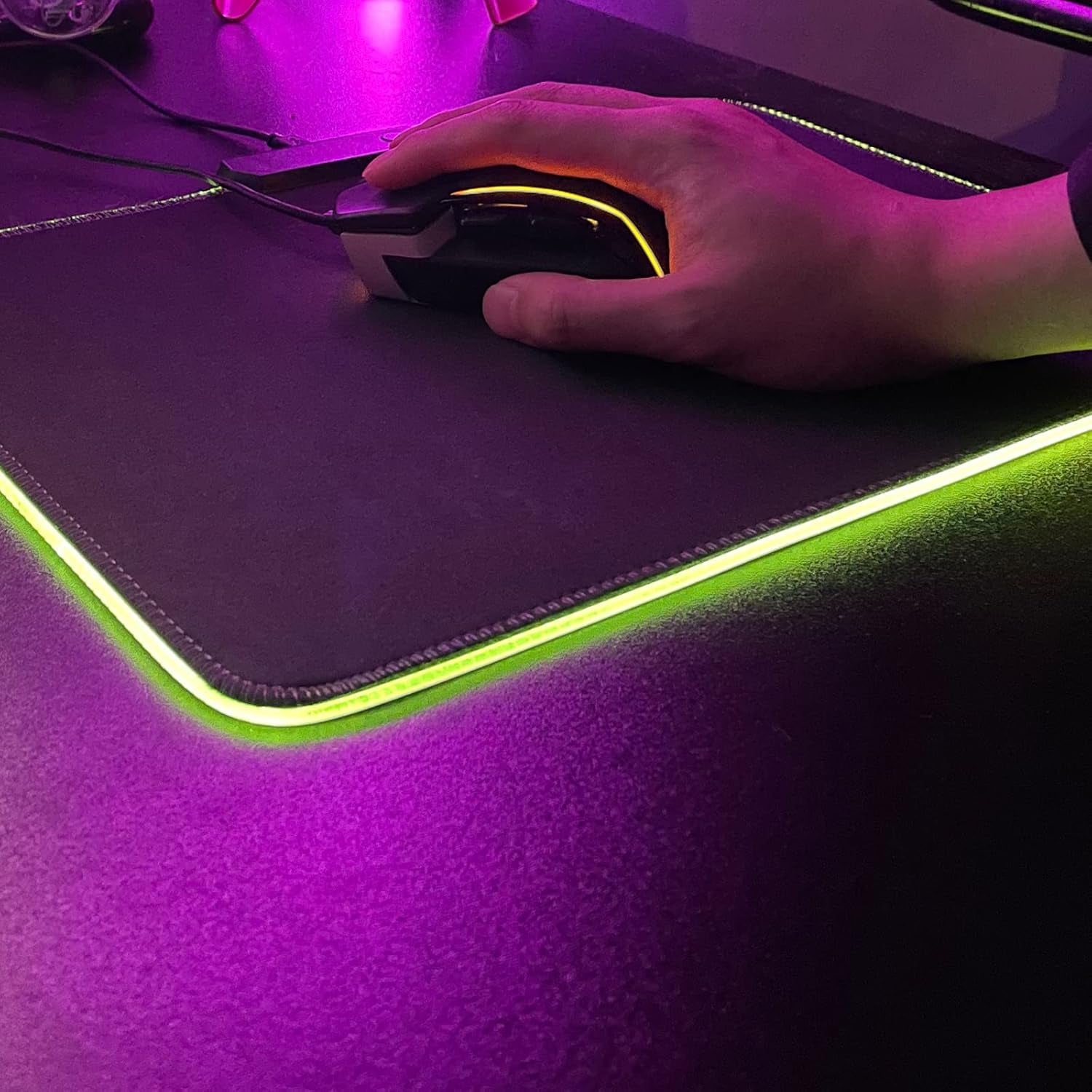 RGB Gaming Mouse Pad, LED Mousepad with Optimized Surface & Non-Slip Rubber Base, RGB Gaming Mousepad for Laptop Computer PC Games (14 * 10 Inches, Black)