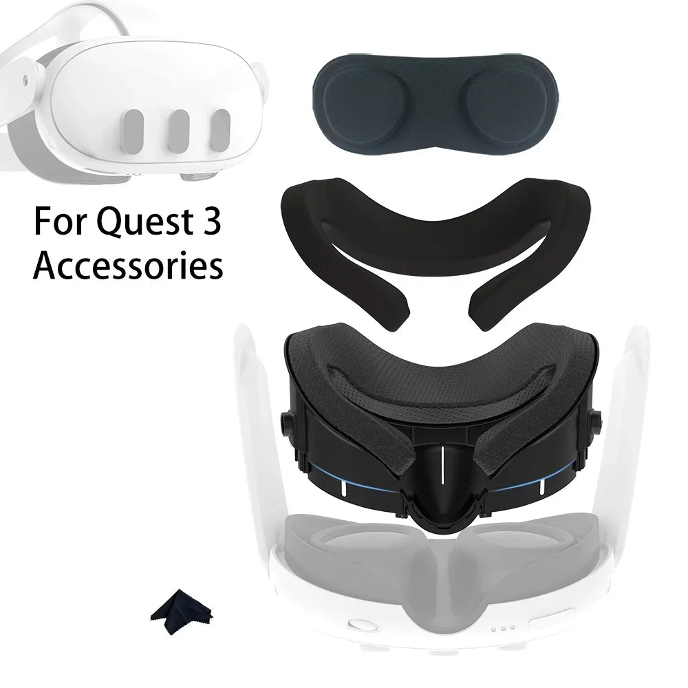 FOR  VR Comfort Kit PU Leather Face Mask Cover Silk Fabric Pad Durable Enhanced for Quest 3 Facial Interface