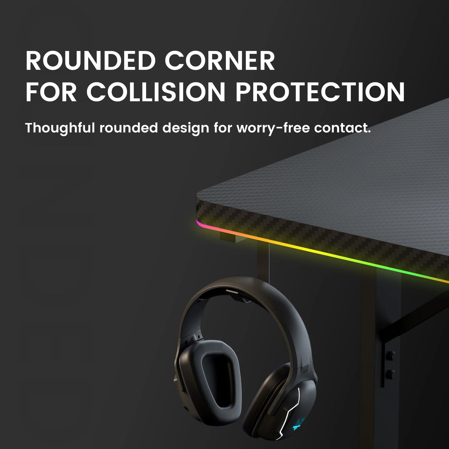 55" Large RGB Sturdy Gaming Desk with Mouse Pad T-Shaped Office Chair Computer Desk Spacious Work Surface Table, Black