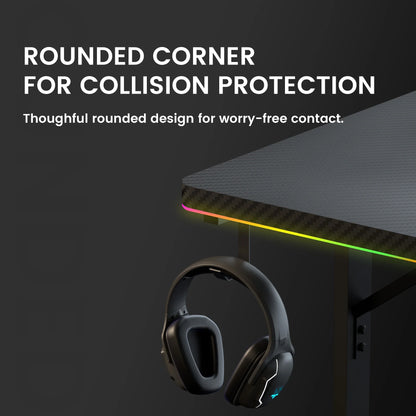 55" Large RGB Sturdy Gaming Desk with Mouse Pad T-Shaped Office Chair Computer Desk Spacious Work Surface Table, Black