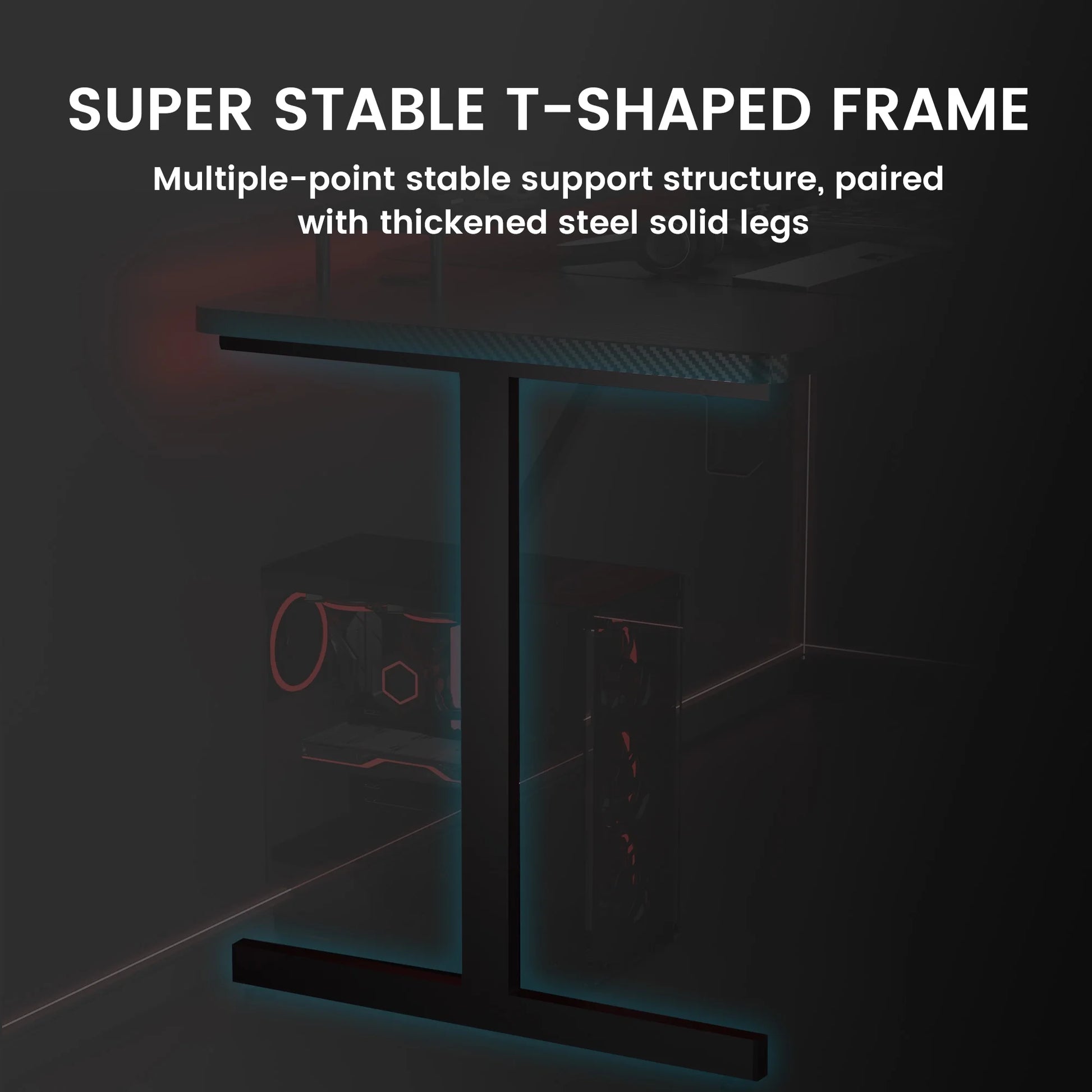 55" Large RGB Sturdy Gaming Desk with Mouse Pad T-Shaped Office Chair Computer Desk Spacious Work Surface Table, Black