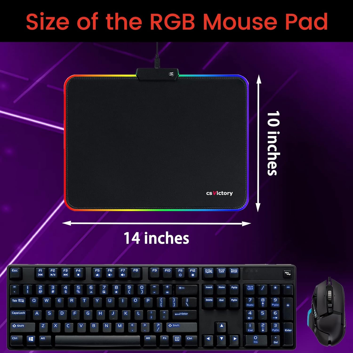 RGB Gaming Mouse Pad, LED Mousepad with Optimized Surface & Non-Slip Rubber Base, RGB Gaming Mousepad for Laptop Computer PC Games (14 * 10 Inches, Black)