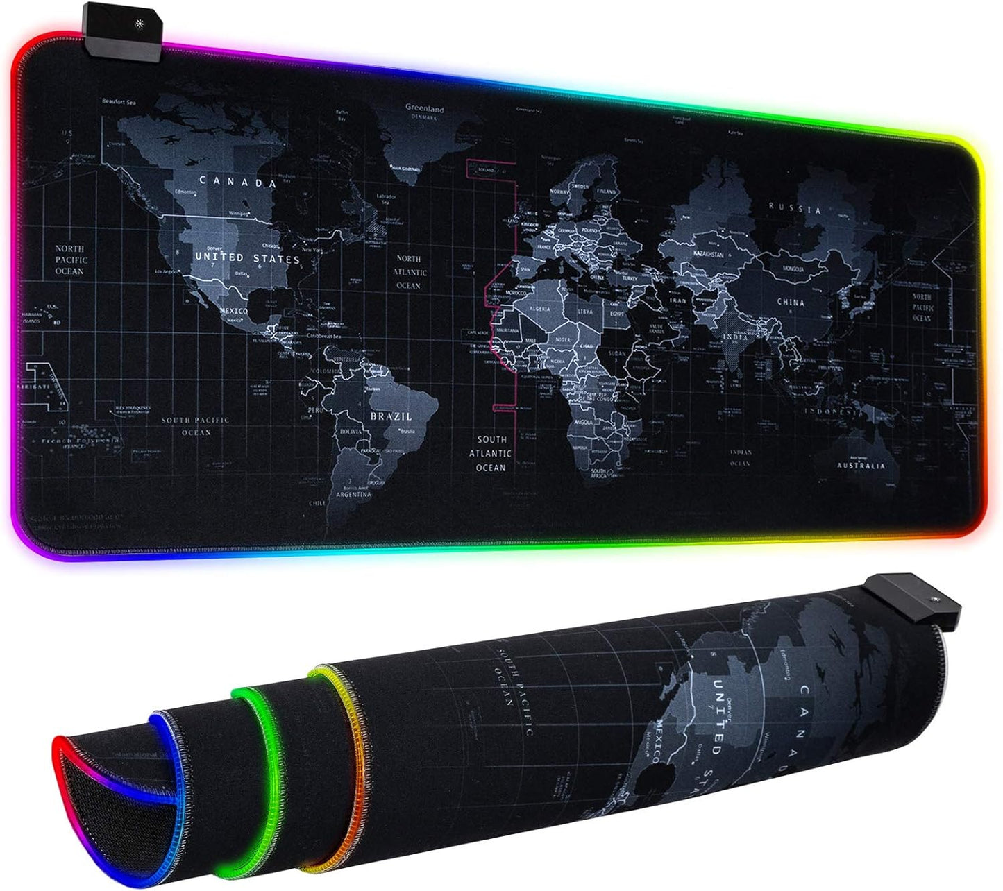 RGB Gaming Mouse Pad, Ultra Bright LED Light&Soft Large Extended Mousepad with 12 Lighting Rainbow Modes, Water Resistance, Non-Slip Rubber Base Keyboard Pad Mat, 31.5 X12 Inch (World Map)