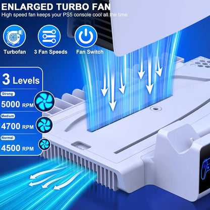Multifuctional Cooling&Charging Station DZ505A for PS5 Digital&Disc/Ps5 Slim with 2 Charging Ports, 3 Speed Cooler Fan