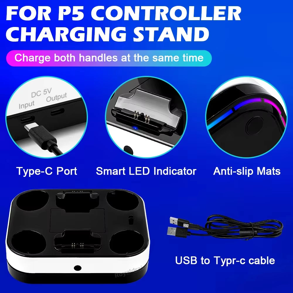 RGB Controller Dual Charging Station for PS5 Dual Fast Charger LED Indicator Charging Stand Base Docking Station for PS5 Gamepad