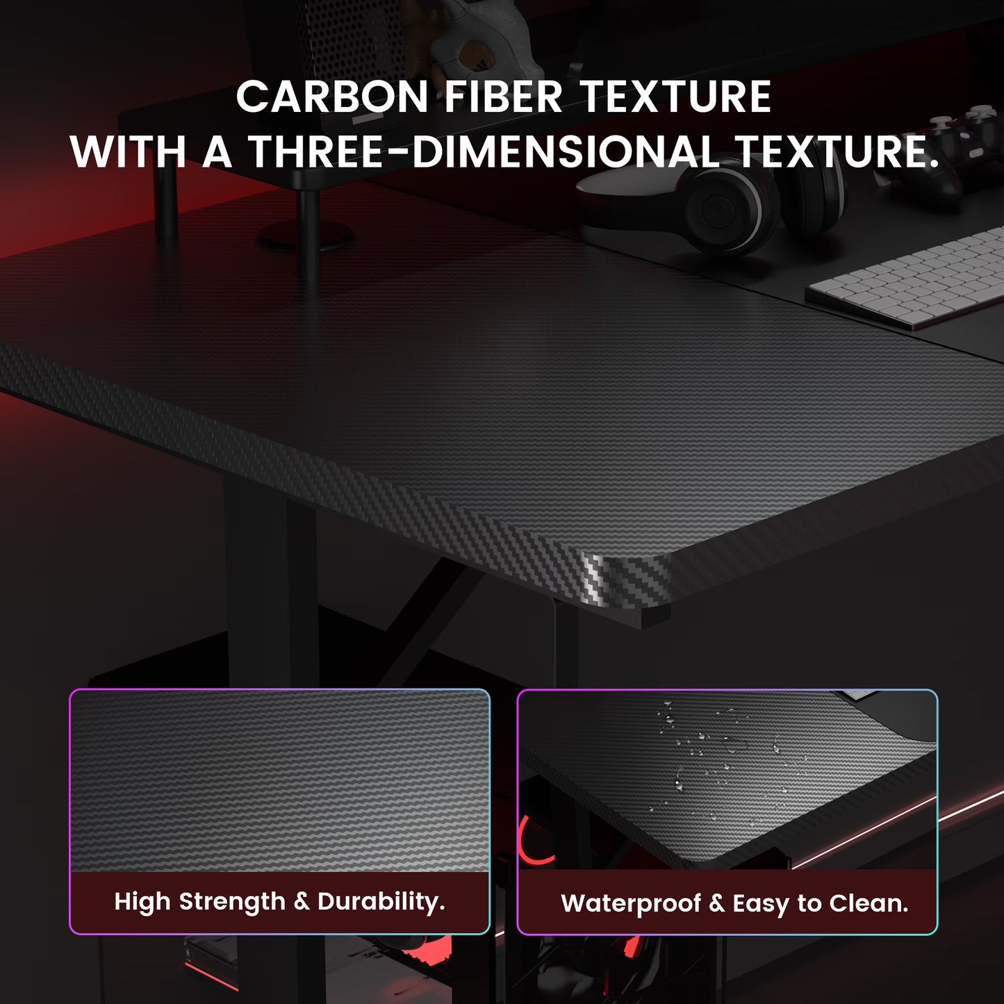 55" Large RGB Sturdy Gaming Desk with Mouse Pad T-Shaped Office Chair Computer Desk Spacious Work Surface Table, Black
